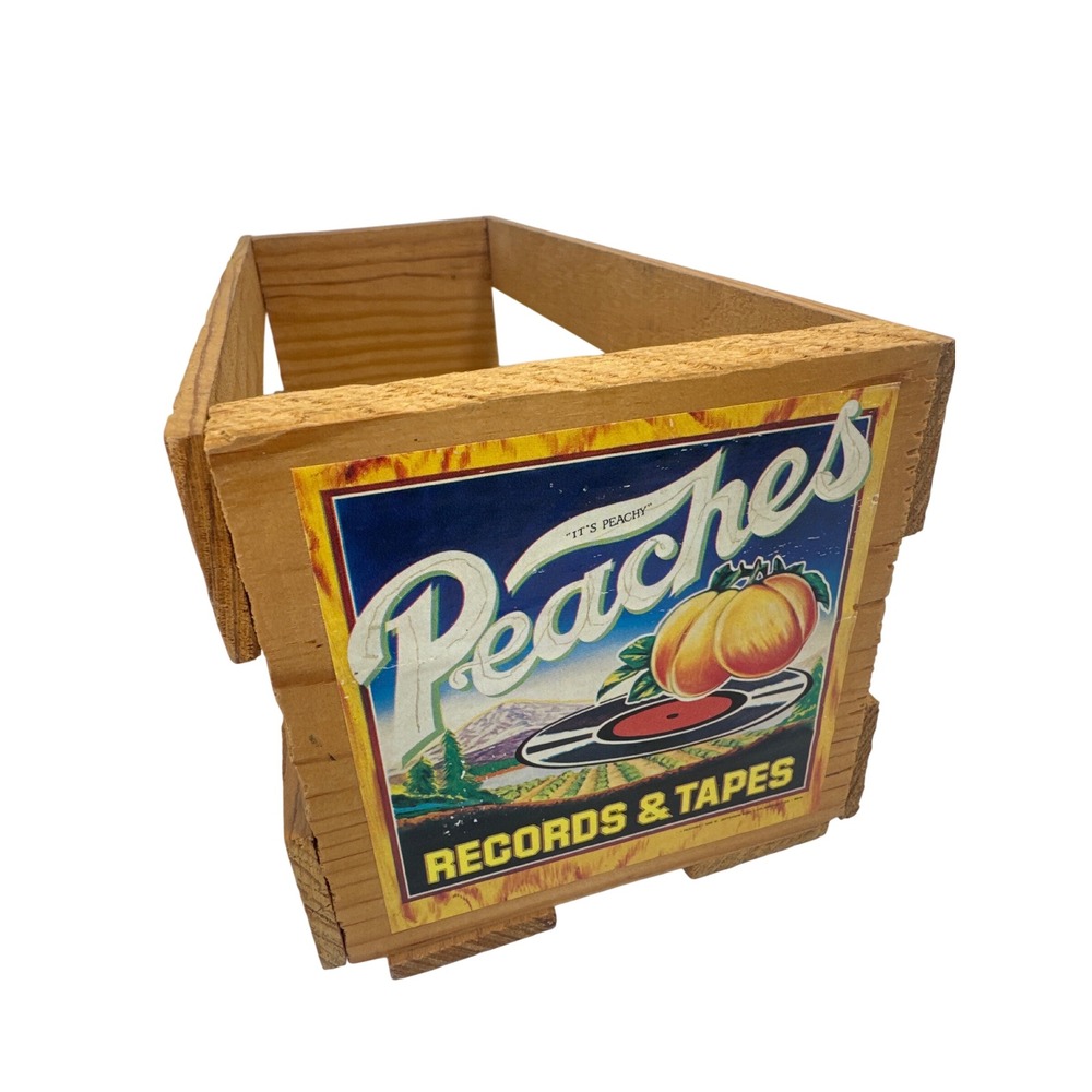 Vintage Peaches Records & Tapes Wooden Crate Cassette Tape Storage Box Retro